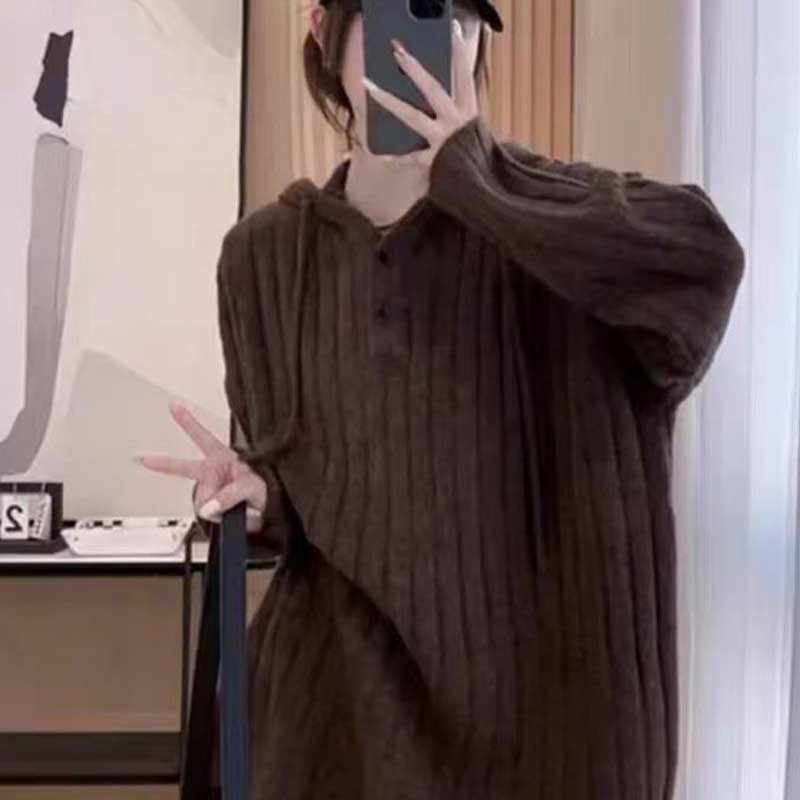 リブ編みフード付きプルオーバーニット(7colors)