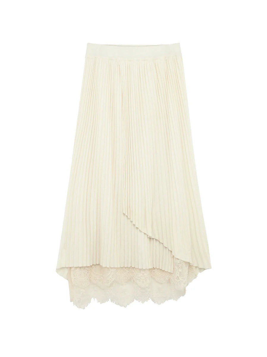 【即納】レースドッキングイレヘムプリーツスカート
