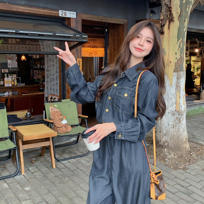 【即納】ベルト付きデニムオールインワン