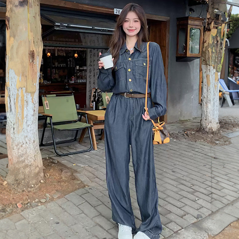 【即納】ベルト付きデニムオールインワン