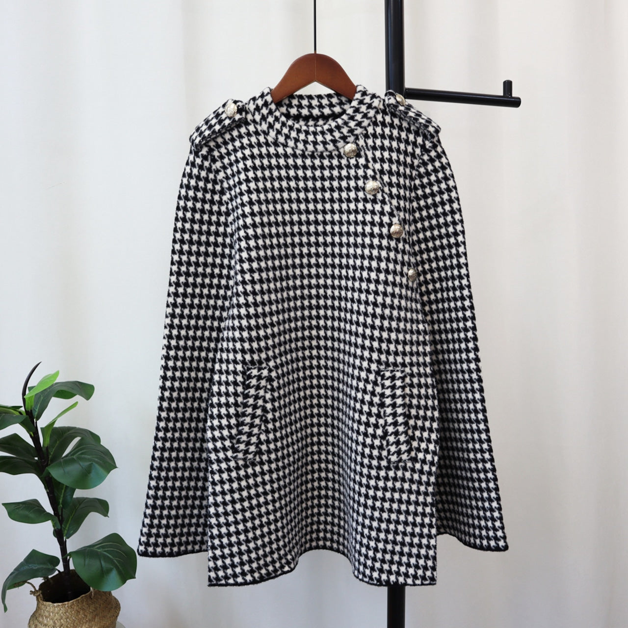 【Outer】千鳥格子ツイードケープコート　W14597