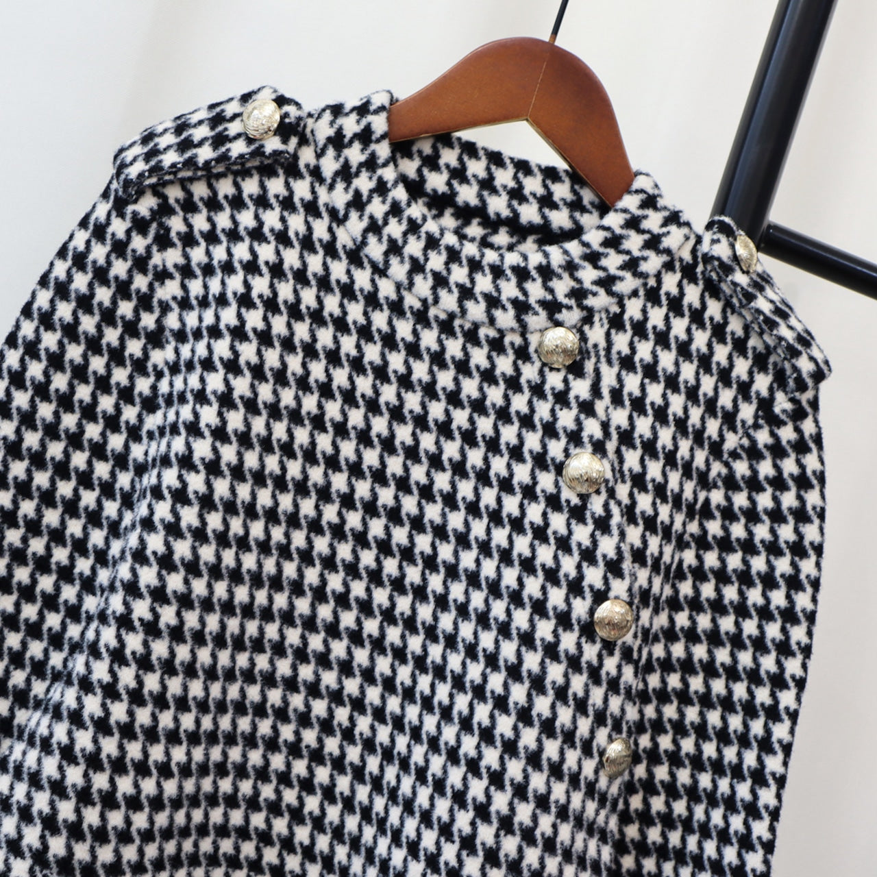 【Outer】千鳥格子ツイードケープコート　W14597